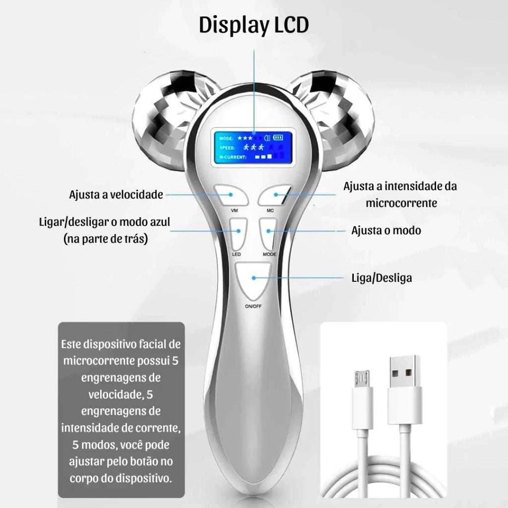 Massageador Facial Roller Com Microcorrente
