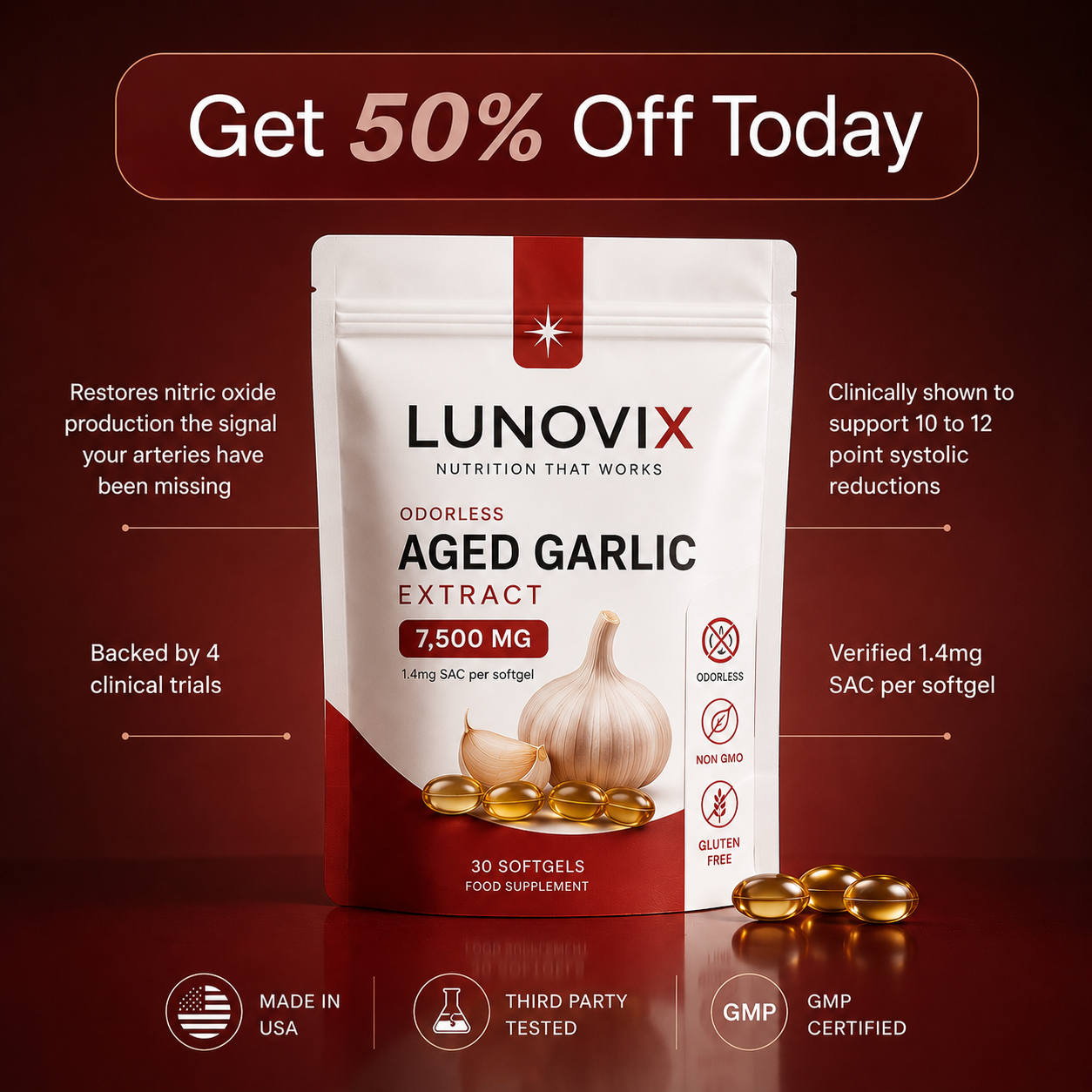 Aged Garlic Extract - 7500mg Odorless Softgels