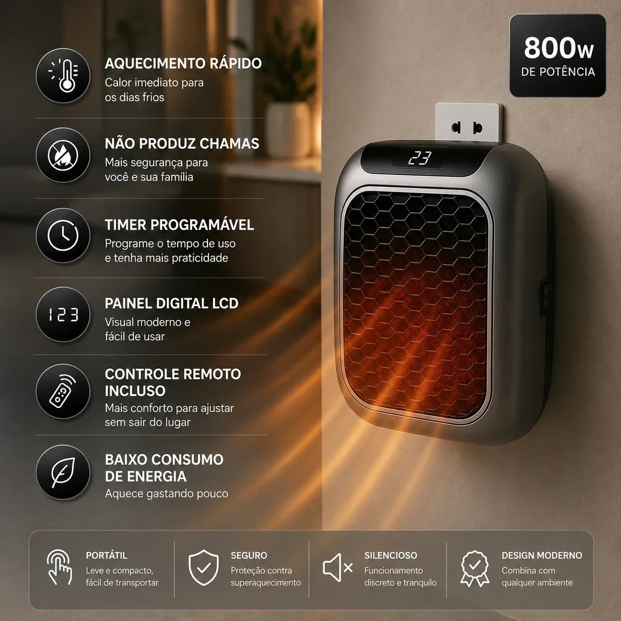 Aquecedor Portátil ThermoBox™ Bivolt com Controle Remoto
